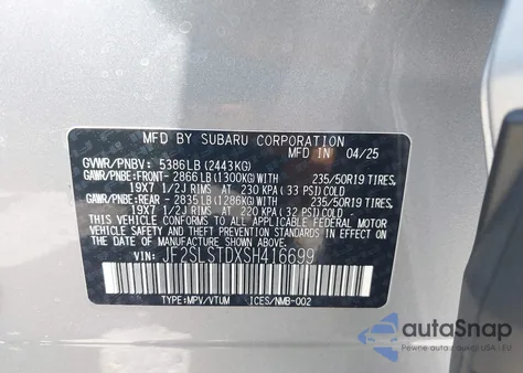 2025 Subaru Forester Hybrid Touring from USA, damaged, VIN JF2SLSTDXSH416699